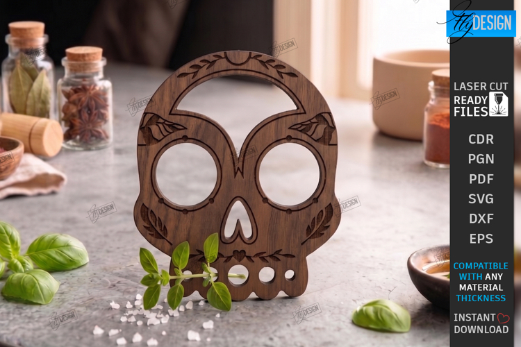 Wooden Herb Stripper Laser Cut | Kitchen Utensils | Skull