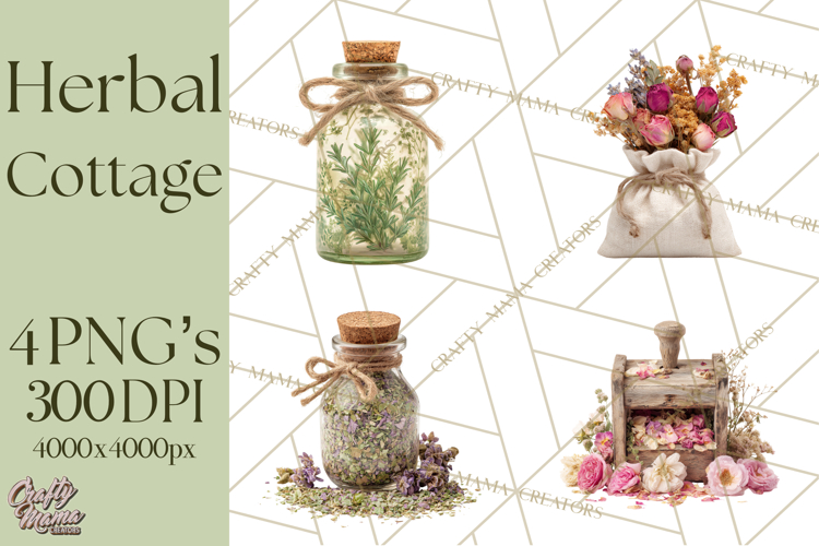 Herbal Apothecary Cottagecore PNG, Rustic Botanical Clipart