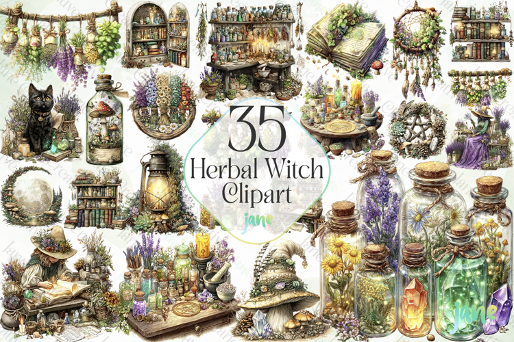 Herbal Witch Sublimation Clipart Bundle