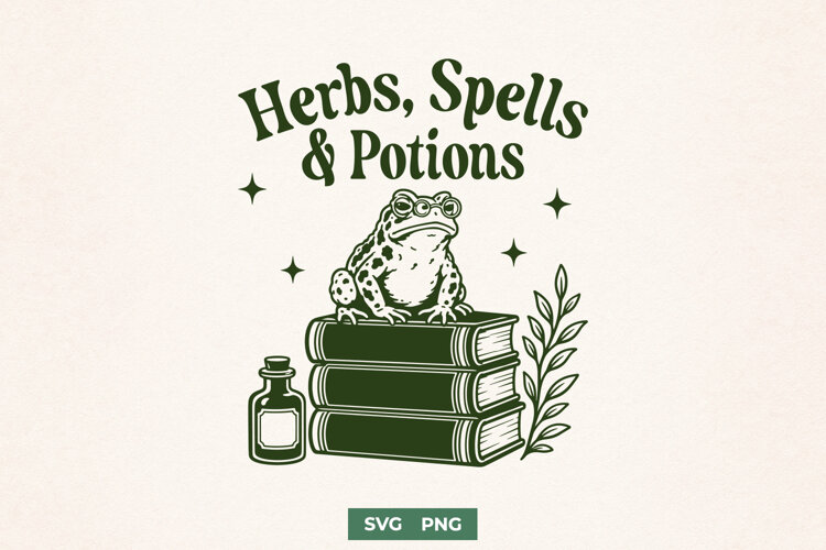 Herbs Spells and Potions SVG PNG, Witchy Frog Apothecary example image 1