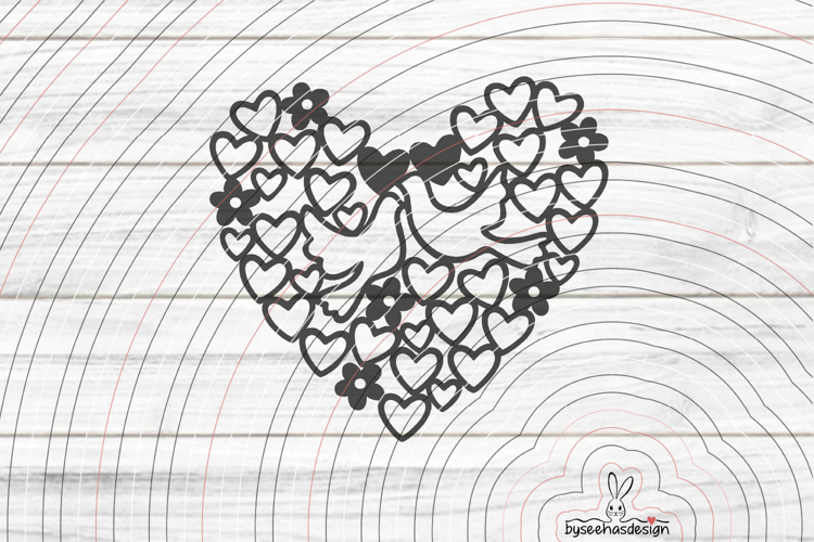Heart with doves cutting file SVG DXF example image 1