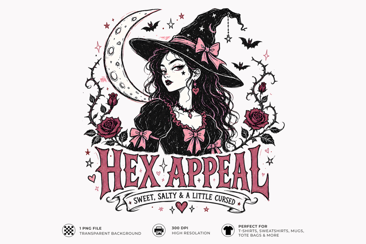 Hex Appeal Gothic Witch Halloween Sublimation T-Shirt Design
