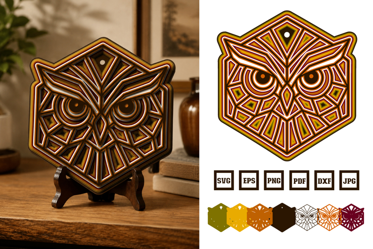 Hexagon Owl Multilayered SVG Laser Cut Design