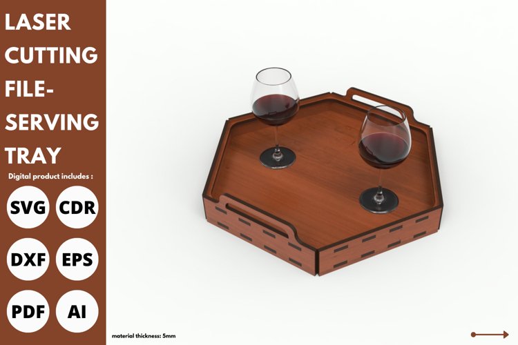 Hexagon serving tray with handle svg Laser cut & glowforge example image 1