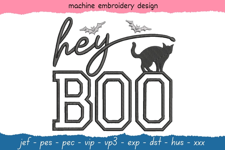 Hey Boo Embroidery Design - Halloween Pattern