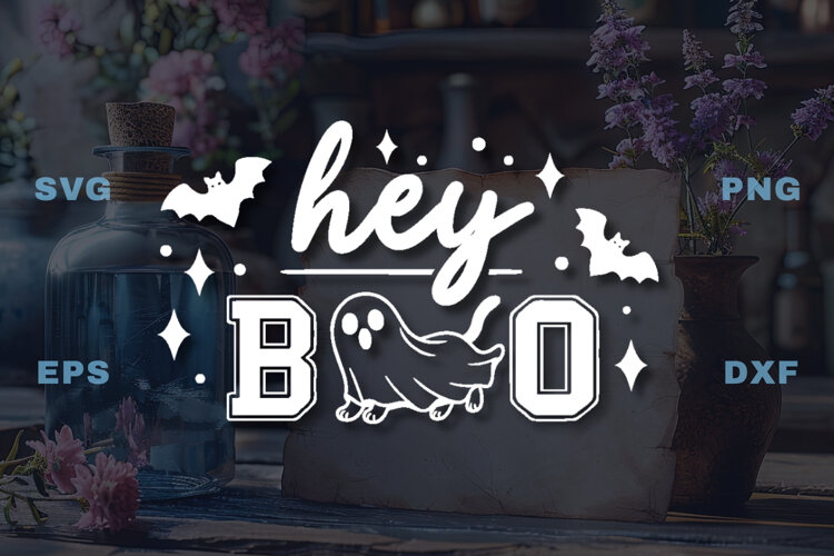 Hey Boo Halloween Ghost SVG example image 1