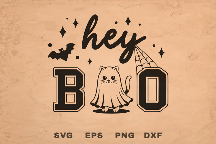 Hey Boo Halloween Cat SVG example image 1