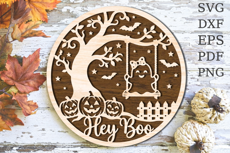 Hey Boo Ghost Halloween Laser Cut SVG
