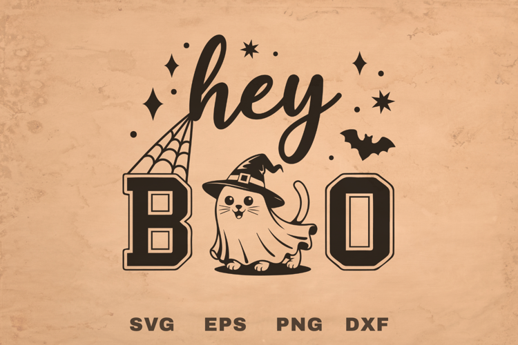 Hey Boo Halloween Witch Cat SVG