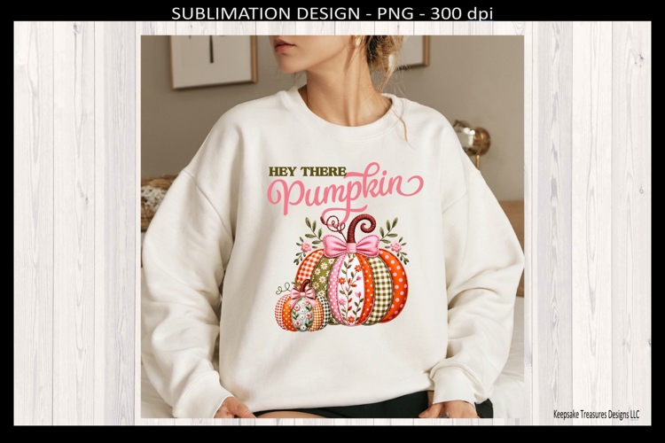 Hey There Pumpkin, Faux Embroidery, Coquette Bow Sublimation