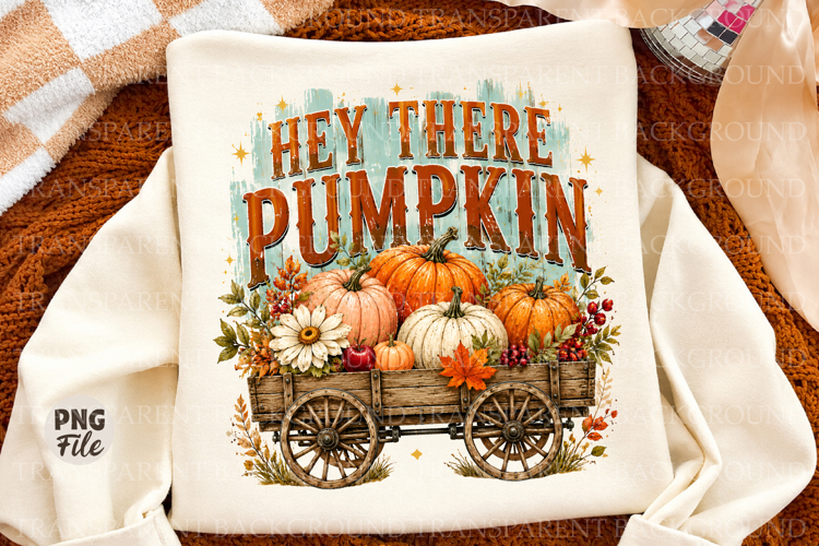 Hey There Pumpkin Png, Fall Wagon Sublimation Design