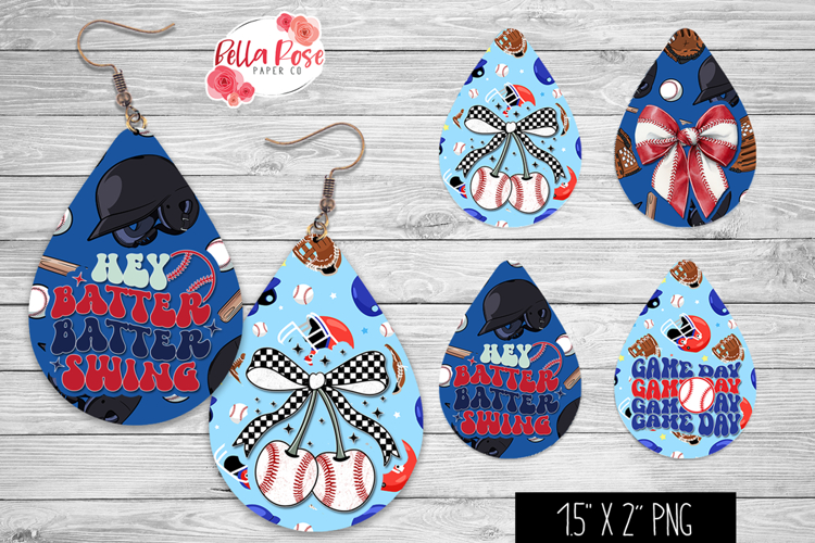 Baseball | 4 Sets of Teardrop Earrings