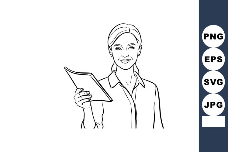Smiling woman holding document with confident expression in
