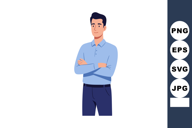 Young confident man standing with arms crossed in casual blu