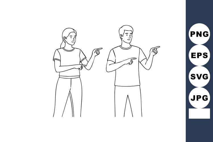 Young man and woman pointing fingers in casual poses vector