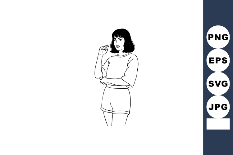 Young woman thinking with hand near face in casual outfit ve