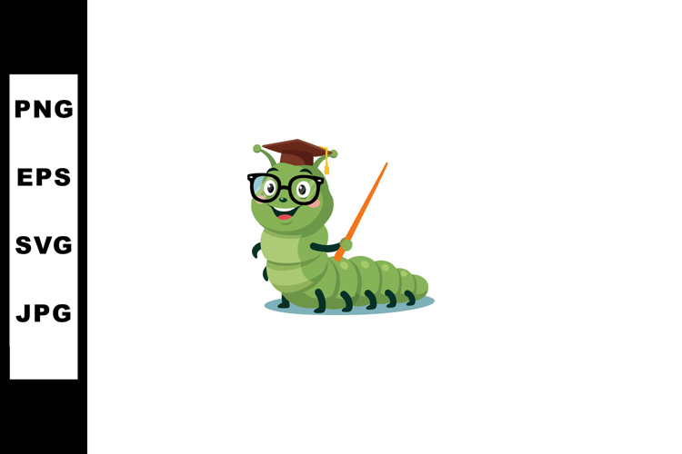 Cartoon green caterpillar teacher with glasses and graduatio example image 1