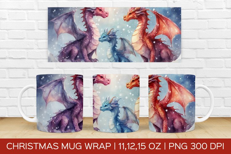 Christmas Dragon Mug Wrap | Christmas Sublimation Design example image 1
