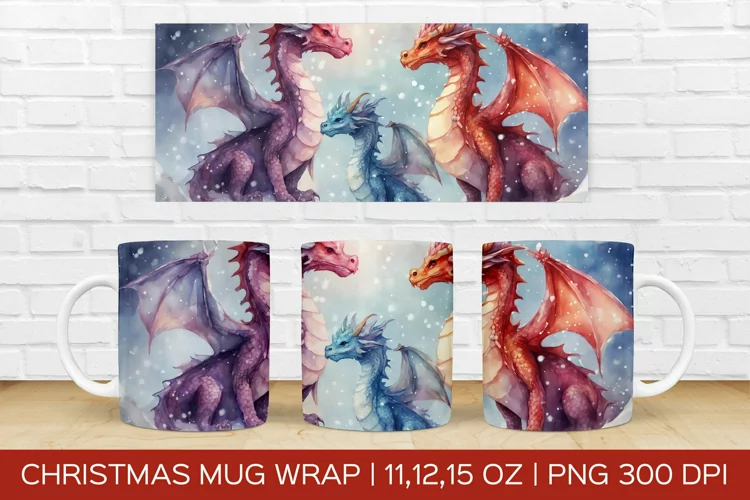 Christmas Dragon Mug Wrap | Christmas Sublimation Design