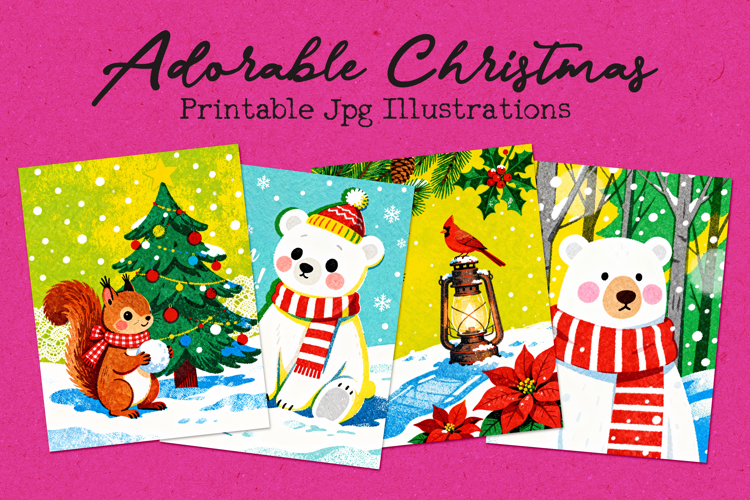 Adorable Christmas Printable JPG Files For Cards, Wall Art
