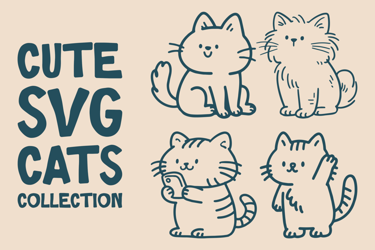 Cute Cats SVG PNG Digital Crafting Set