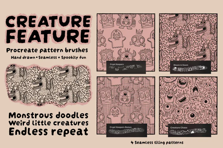 Creature Feature Procreate Pattern Brushes