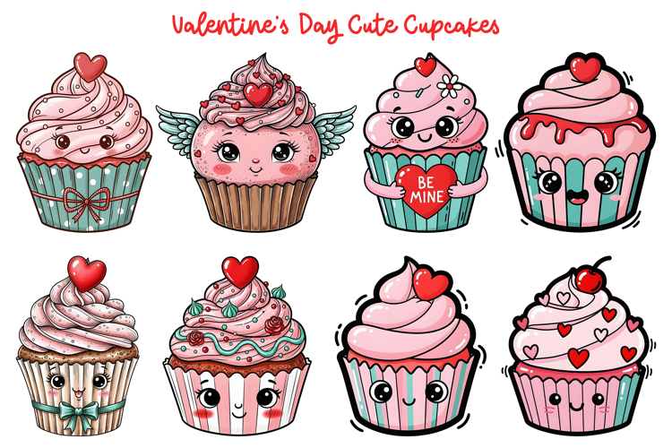 Cute Valentines Cupcakes Sublimation Bundle Transparent PNG
