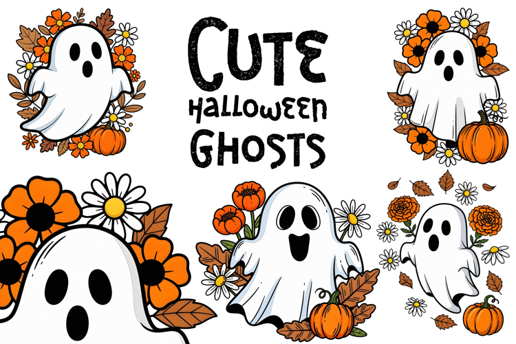 Cute Ghosts Sublimation, Wall Art Or Clipart Set