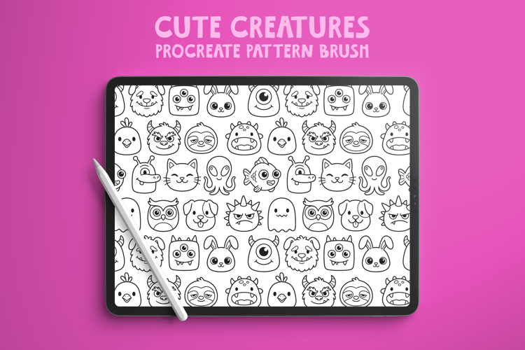 Cute Creatures Seamless Pattern Brush for Procreate