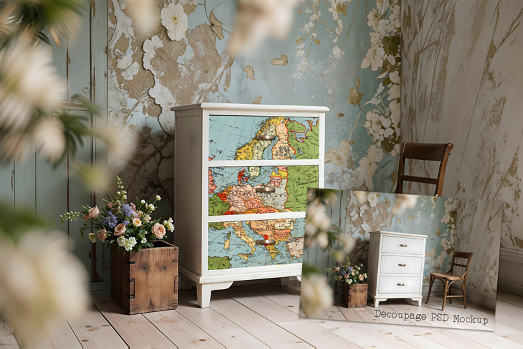 Dresser Drawers Decoupage Paper Or Poster Mockup