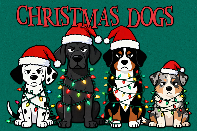 Christmas Dogs With Lights Sublimation PNG Clipart Set