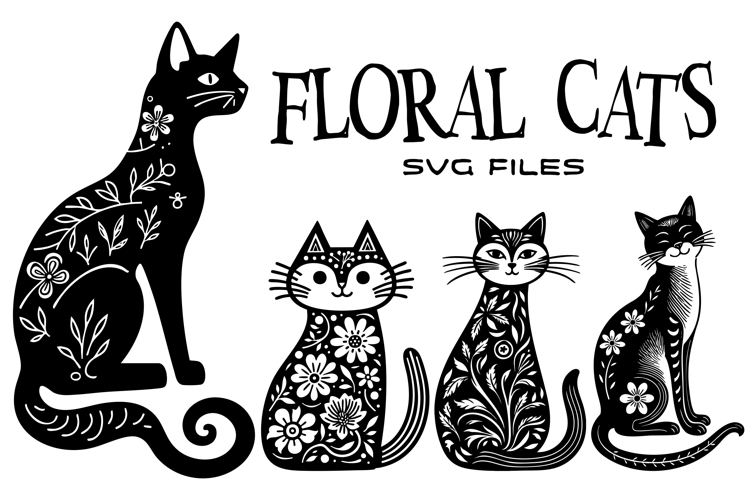 Floral Cats SVG Clipart For Cricut, Sublimation, Paper Craft