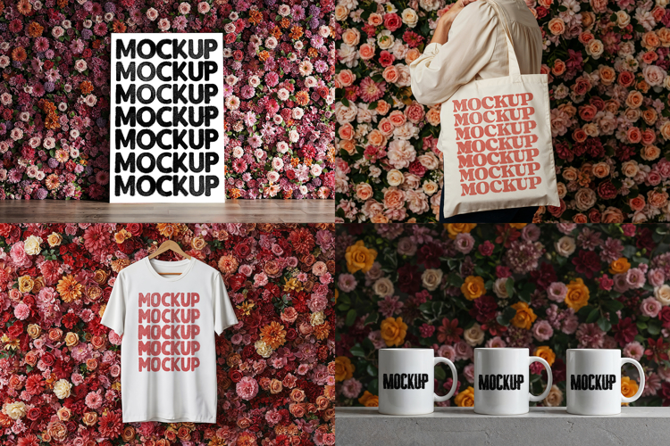 Floral Mockup Collection, Poster, Coffee Mugs, Tshirt, Tote
