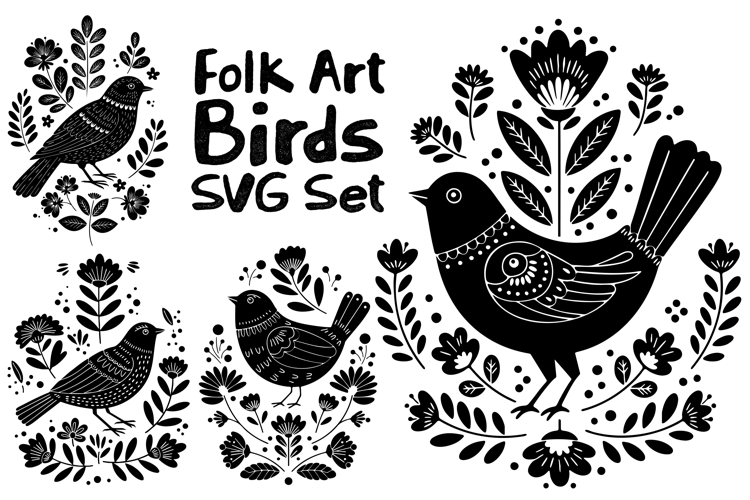 Folk Art Birds SVG Files for Cricut, Sublimation, Tshirts
