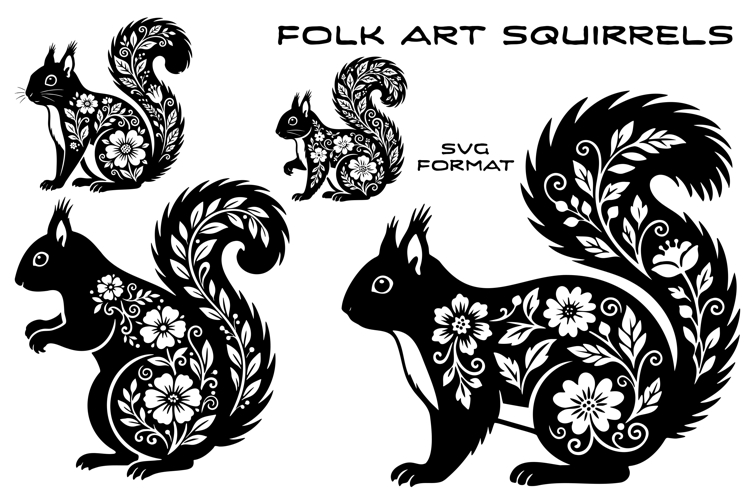 Folk Art SVG Squirrel Craft Files For Cricut, Sublimation