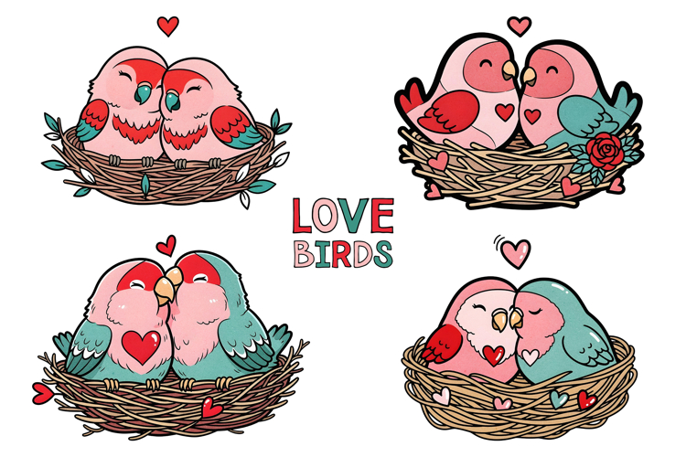 Valentines Day Love Birds Transparent PNG Sublimation Set
