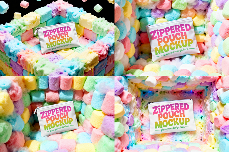 Zippered Pouch Marshmallow Fluff Mockups Set in PSD & JPG