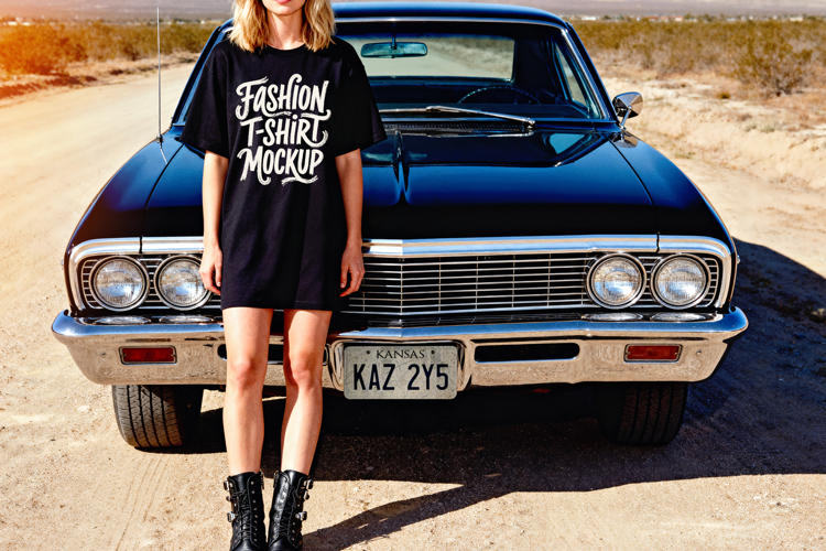 T-Shirt Dress Mockup PSD JPG Impala Hot Rod Muscle Car Theme