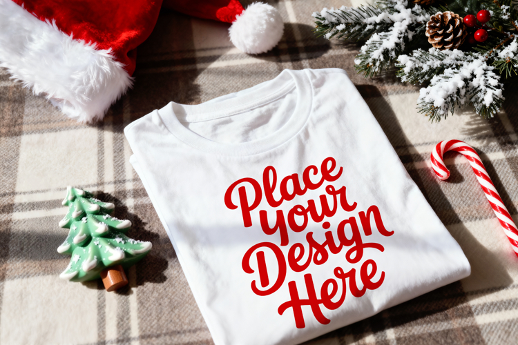 Christmas Folded White T-Shirt Mockup in PSD JPG Formats