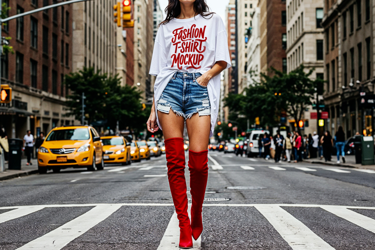 Womens Oversized T-Shirt PSD Mockup - Fashion Editorial JPG
