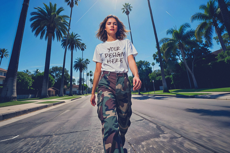 White T-Shirt Cargo Pants Trendy Mockup in PSD JPG