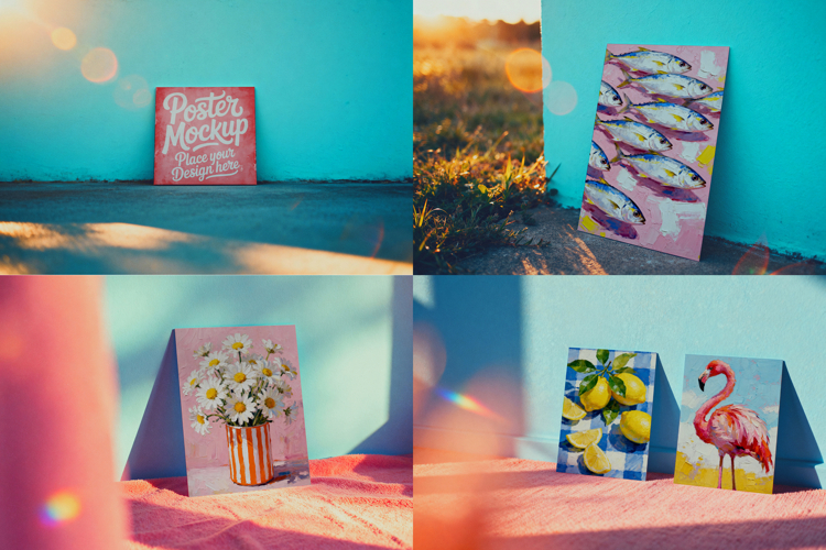 Retro Grain Vintage Styled Poster Mockup Set PSD and JPG