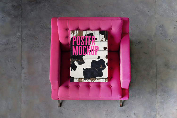 Poster On Pink Tufted Chair PSD And PNG Mockup for wall art