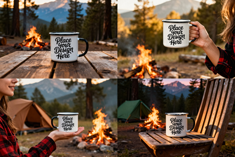 Camping Mugs Mockup Set 2 for SVG, Sublimation, Clipart