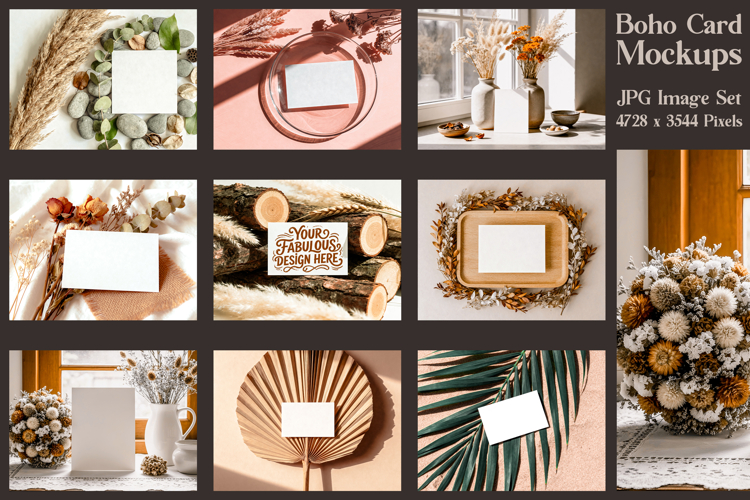 Boho Aesthetic Card Mockups, JPG format, Invitations, Cards
