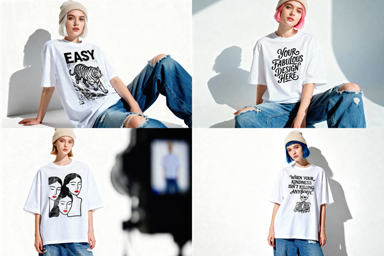 Oversized Fashion T-Shirts Mockup Set PSD JPG