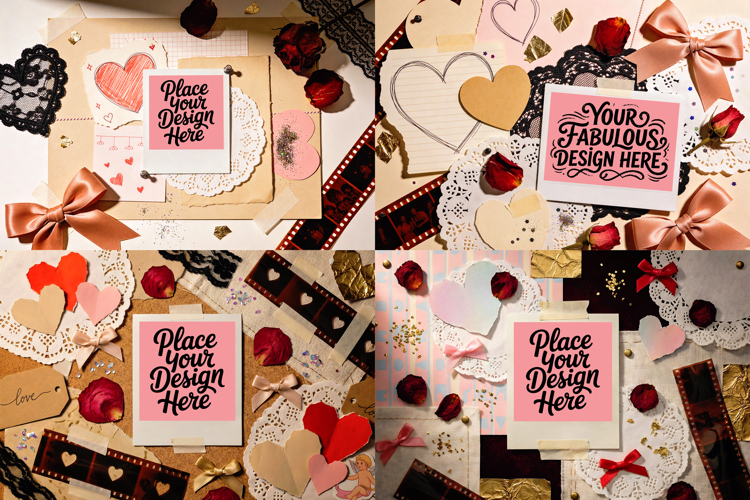 Valentines Day Instant Film PSD Layout Mockups - Polaroid