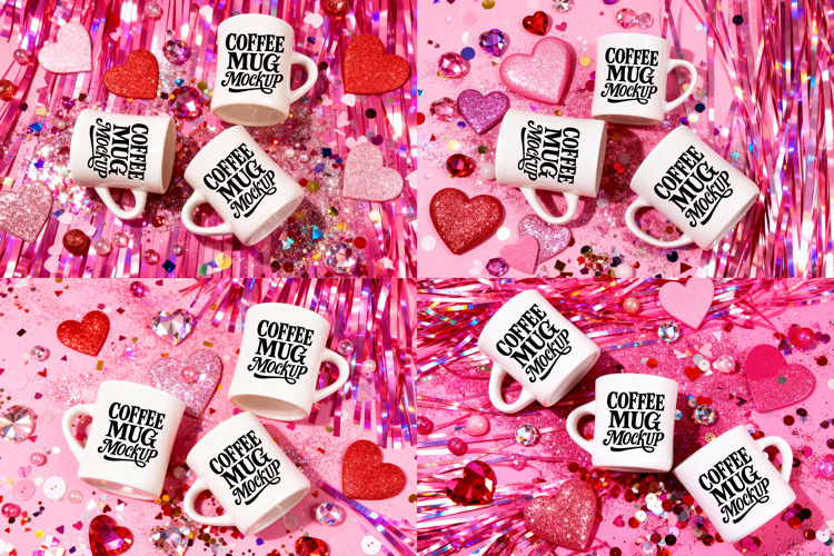 Valentines Day Coffee Multiple Mug Mockups Set - PSD - JPG