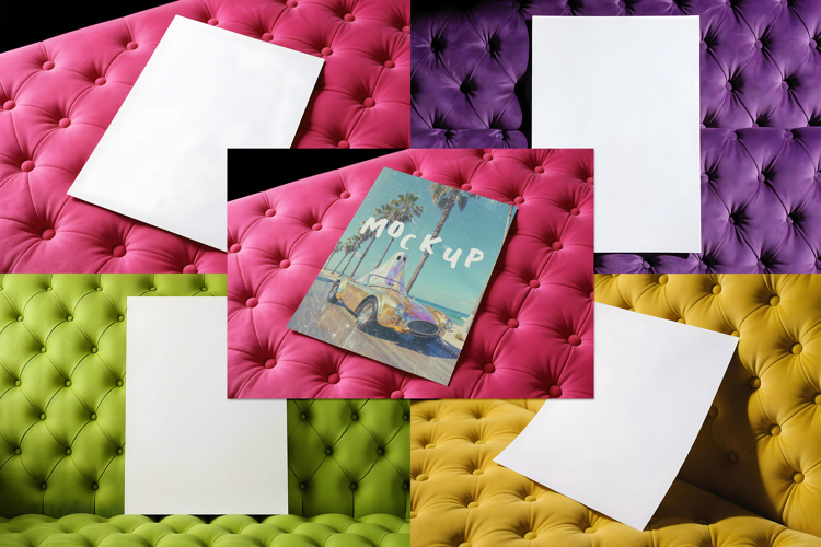 Modern Tufted Sofa PSD Poster Mockups