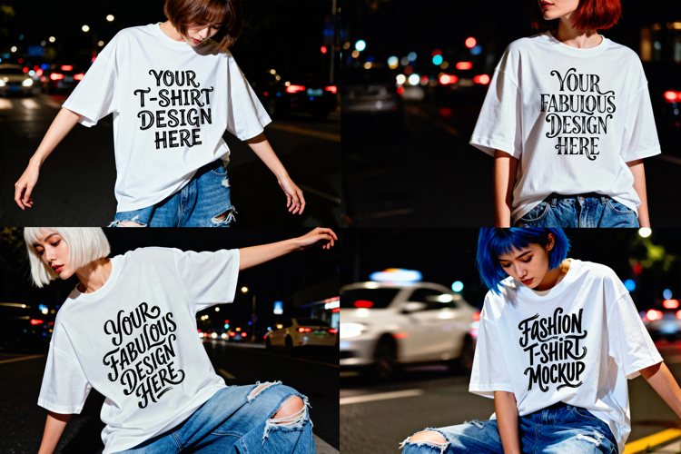 Oversized T-Shirt Fashion Mockups, PSD, JPG, Urban Style
